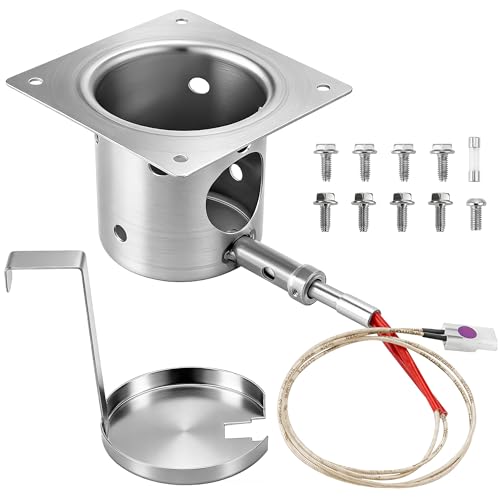Fetechmate 304 Stainless Steel Fire Burn Pot and Hot Rod Ignitor Kit with Ash Remover Fit for Pit Boss Traeger Camp Chef Pellet Grills 7 Large Air Holes Heavy Duty Burner Pot with Screws and Fuse