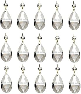 Aiskaer 15 Pieces Clear Teardrop Crystal Chandelier (Gold Pinning,Angel Tears Series)