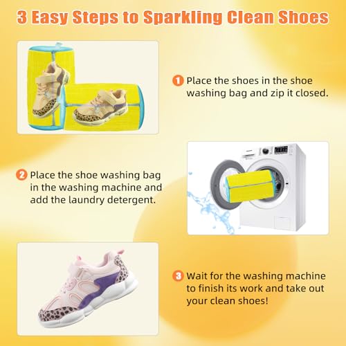 Shoe Washing Machine Bag, Shoe Laundry Bags, Shoe Washing Bag for Washer and Dryer (Yellow 2PCS)4