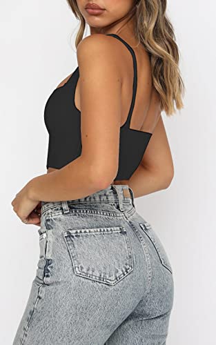 Women Y2k Corsets Square V Neck Double Lined Crop Tank Top Sexy Dance Tops3