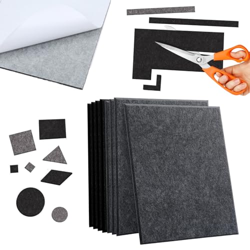 ORAGKE Patin Chaise Feutre Noir et Gris 20 x 15 cm, 8PCS Feutrine Autocollante 4mm, Tampon Chaise a Decouper, Premium Patins pour Chaises Meubles Auto-AdhéSif, Anti-Rayures, Antiderapant, Silencieux