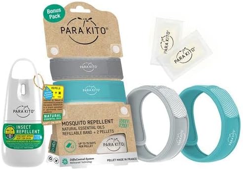 Miniatura 3 de Para'Kito Paquete de bonificación de mosquitos  2 pulseras de mosquitos  2 repuestos (gris + turquesa) + aerosol repelente de insectos