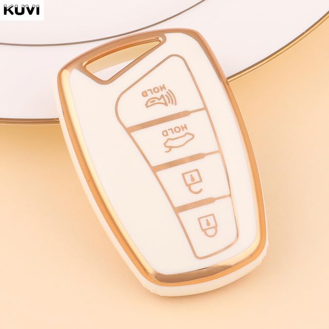For Car - TPU Car Remote Key Case Cover Shell Fob For Hyundais FE Sport Ix45 Equus Centennial Genesiss G80 Grandeur AZERAs Accessories (Gold White)