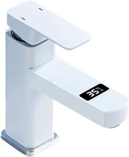Grifo digital for baño, grifo con control de temperatura, for lavabo agua fría y caliente for cocina, grifos mezcladores latón intelintes, montados Resistente a Alta Presión(Bianco)