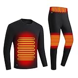WBLKD USB-beheiztes Thermo-Unterwäsche-Set, Elektrisches Thermo-Langarm-Oberteil Und Untere Lange Hose Für Herren Black-XL