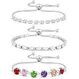JeweBella 3Pcs Silver Bracelet for Women Cubic Zirconia Adjustable Slider Bracelets Glitter Tennis Bracelet Gold Silver Bracelets Set