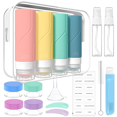 100mlX4 Botellas de Viaje Silicona - Botes Rellenables Viaje, 17 Pack Juego de Botellas Viaje para Champús Lociones y Artículos de Tocador, a Prueba de Fugas, FDA Certificado Sin BPA
