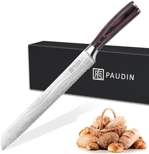 PAUDIN Bread Knife, 10 inch Serrated Knife, German Stainless Steel Bread Knife for Homemade Bread, Razor Sharp Edge for Efficient Slicing Sourdough Bread, Bagels, Cake
