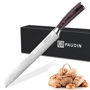 PAUDIN Bread Knife, 10 inch Serrated Knife, German Stainless Steel Bread Knife for Homemade Bread, Razor Sharp Edge for Efficient Slicing Sourdough Bread, Bagels, Cake