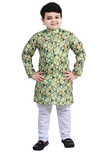 Image of Boys Ethnic Wear Printed Cotton Kurta Pajama set