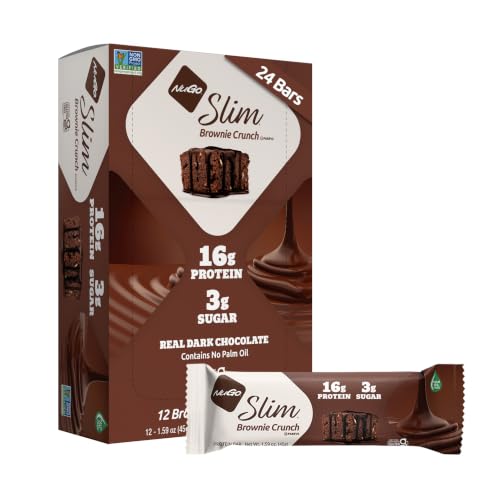 Nugo Slim Dark Chocolate Brownie Crunch, 16g Protein, 2g Sugar, 7g Fiber, Low Net Carb, Keto Friendly, Gluten Free, 24 Count