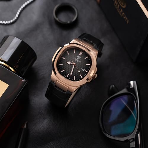 Image of Carlton London Jordan Men Analog Watch, Round Dial, Leather Strap, Quartz Movement, 43 mm Case, Date Display, Classic Casual Style, 30M Water Resistant