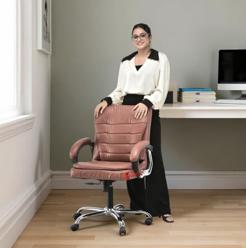 Image of Comfortable Ergonomic Revolving Medium Back Office /Home Study Revolving Leatherette Chair (1, Brown, Standard)