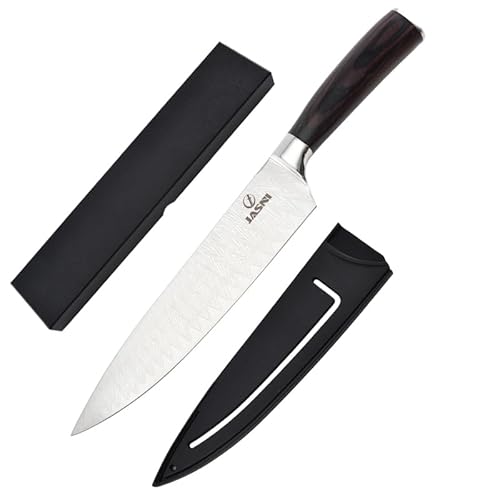 pobowlgarls 8 inch Chef Knife,Ultra Sharp Kitchen Knife High Carbon Stainless Steel Chopping, Carving Knife Brown Pakkawood Handle with Gift Box