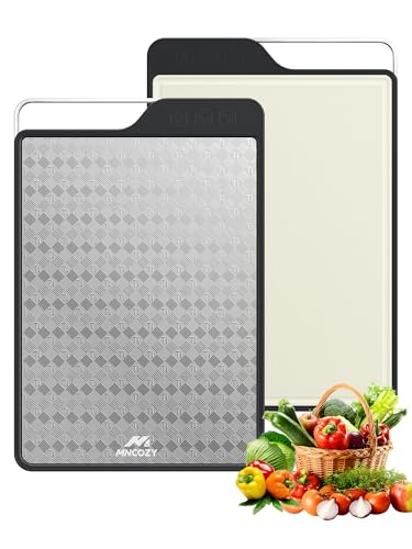 Titanium Cutting Board for Kitchen, Double-Sided Pure Titanium(Checkered Design) & Wheat Straw PP, Food Grade Chopping, Non Toxic, Easy to Clean, 16'×11'