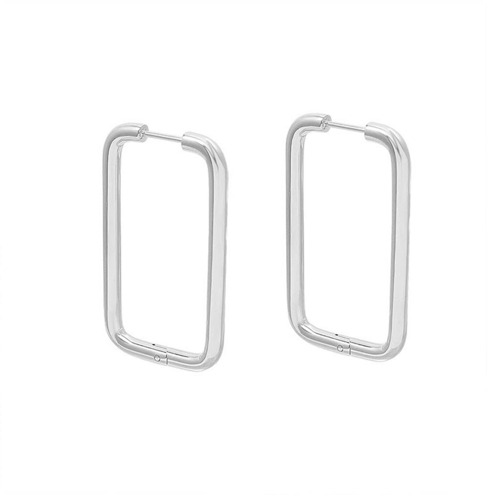 Silvery Big Rectangle Hoop Earrings for Women Stainless Steel for Sensitive Ears Large Geometric Huggie Hoops Dangle Drop Fashion Minimalist Jewelry