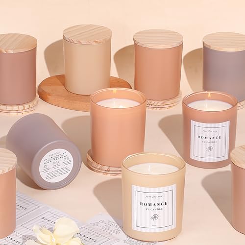REISEN 12Pcs Assorted Amber Candle Jars for Making Candles 10oz Empty Candle Jars with Bamboo Lids and Labels Glass Jars for Candle Making Supplies Candle Containers for DIY Gifts