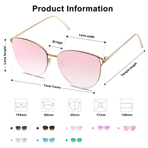 SOJOS Mirrored Flat Lens Fashion Sunglasses for Women SJ1085 with Gold Frame/Gradient Pink Mirrored Lens by SOJOS - Used condition - Image 4