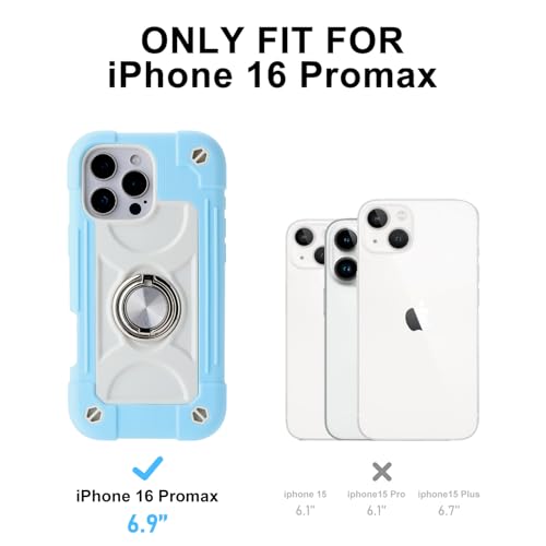 Image of MARKILL Compatible with iPhone with Built-in 360Rotating Ring Stand, Military Grade Drop Protection Full Body Rugged Heavy Duty Case Durable Cover (Ice Blue, iPhone 16 Pro Max 6.9 inch)