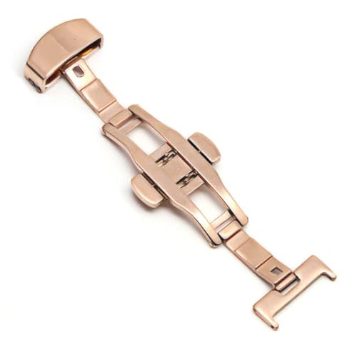 Faltschließe mit Schmetterlingsverschluss, automatischer Doppelklick, Edelstahlverschluss für Uhrenarmband, 16 mm, 18 mm, 20 mm, 22 mm, Verschluss, Rosegold, 10 mm Cover