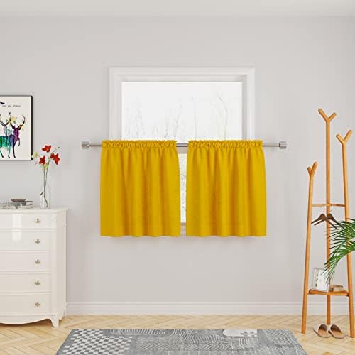 UPOPO Yellow Kitchen Tier Curtains Linen Textured 30 inch Length Privacy Cafe Curtains Short Bathroom Small Basement Half Window Curtain 2 Panels Rod Pocket