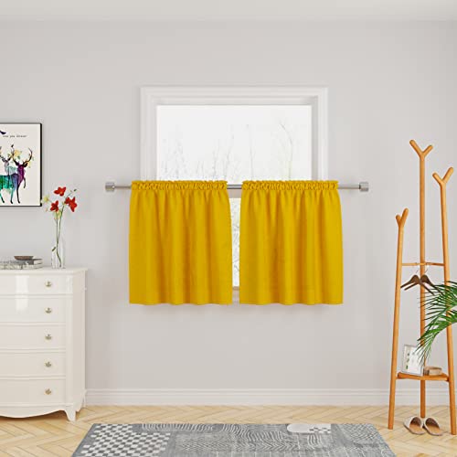 Upopo Yellow Kitchen Tier Curtains Linen Textured 30 Inch Length Privacy Cafe Curtains Short Bathroom Small Basement Half Window Curtain 2 Panels Rod Pocket #TOP1