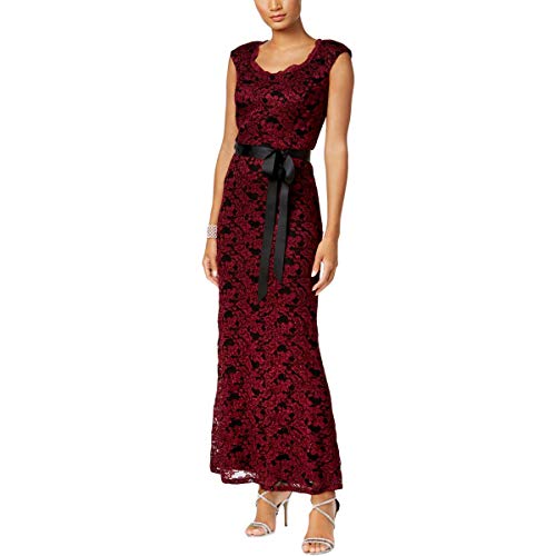 R&M Richards Womens Metallic Lace Evening Dress Red 12