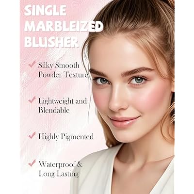 Baked Blush, Single Peach Marbleized Blusher for Cheeks, Matte Silky Smooth Powder Blushes with Mirror & Brush, Lightweight Blendable Long-Lasting Mother's Day Face Makeup Product for Women Girls-01