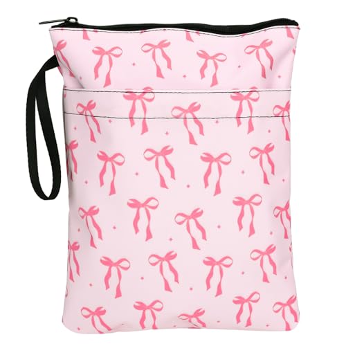 Whaline Pink Bow Book Cover Coquette Bowknot Book Sleeve with Zipper Double-Sided Books Pouch Protector for Back to School Women Teacher Student School Classroom Supplies