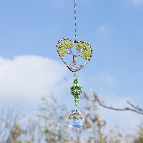 Image of Green Tree of Life Crystal Suncatcher Car Rear View Mirror Charm Decor