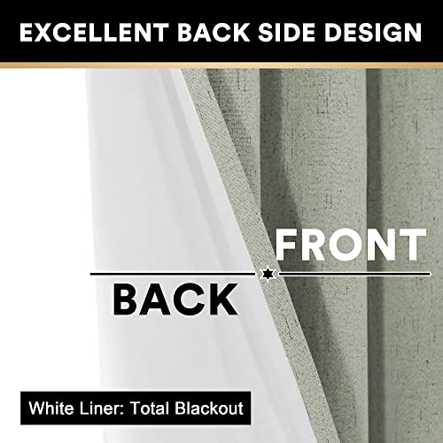 Image of PrinceDeco Sage 100% Blackout Curtains 54 inch Long Blackout Curtains for Bedroom Linen Texture Solid Thermal Insulated with White Liner Luxury Decor for Nursery 52x54 Inch (2 Panels)