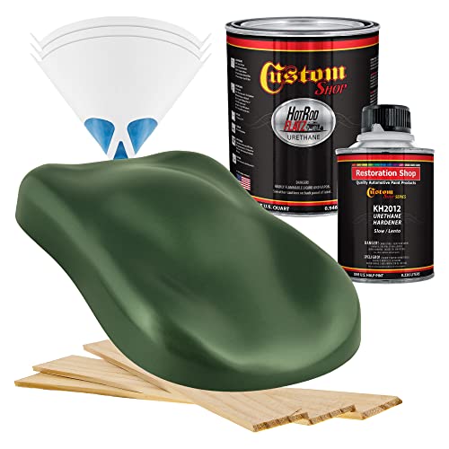 Custom Shop - Rally Green Metallic - Hot Rod Flatz Flat Matte Satin Urethane Auto Paint - Complete Quart Paint Kit - Professional Low Sheen Automotive, Car Truck Coating, 4:1 Mix Ratio