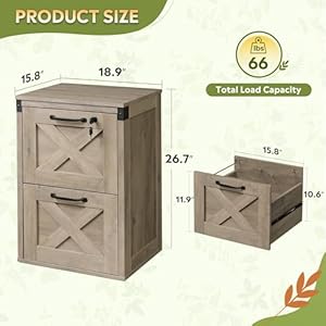 Devaise 2 drawer file cabinet with lock wood farmhouse filing cabinet for home office printer stand fits letter and a4 size gray oak  urban country home decor