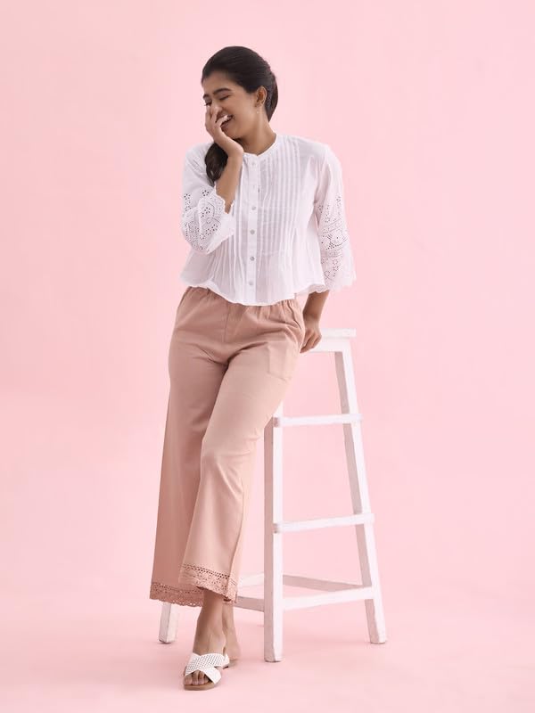 Image of GO COLORS Soft Linen Wide Pant Full Length for Women| Breathable, Mid Rise