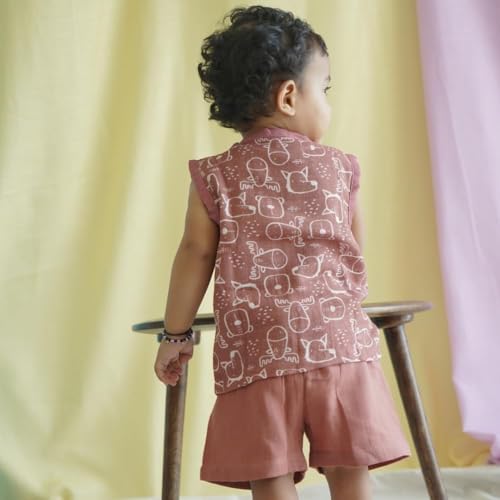 Image of The Boo Boo Club Muslin Jhabla and Short Set GOTS Certified Organic Cotton | Short Sleeve Snap Button Vest | Summer Wear Set | Printed Jhabla with shorts