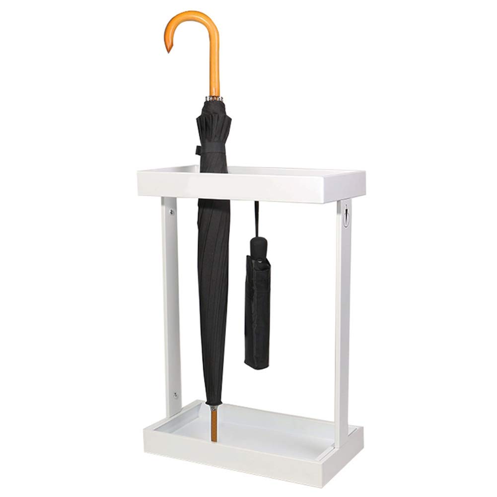 Support de parapluie rectangulaire blanc avec bac d'égouttement amovible pour entrée