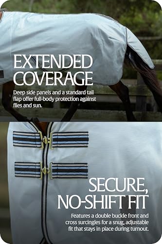 Image of Equinavia Gard Horse Fly Sheet Nylon Mesh Equine Fly Sheet for Horses, Pony | Turnout Horse Fly Sheets, Breathable Pony & Horse Sheet, Lightweight, Against Pests, Sun UV Protection, Light Blue, 69 in