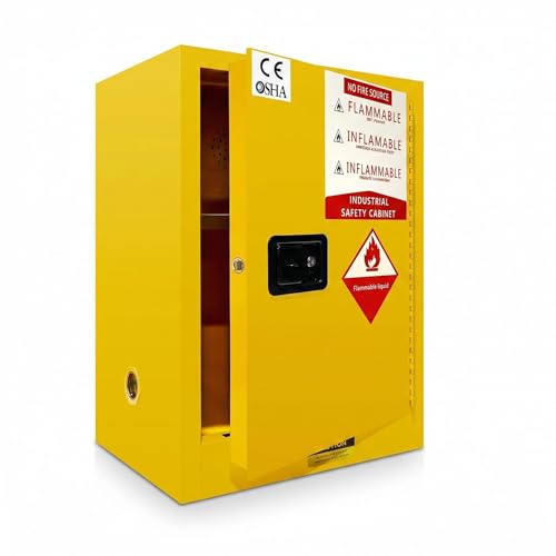 18 Gallon Flammable Storage Cabinet, 18''x18''x23'' Flammable Liquid Storage Cabinet, Fire Safety Cabinet, Chemical Safety Cabinet for Industrial Products and House use, Yellow 302