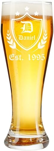 Vidrio Pilsner personalizado  Diseño de escudo  Vaso de cerveza, regalo de padrino, regalo de cumpleaños, perfecto para cualquier ocasión