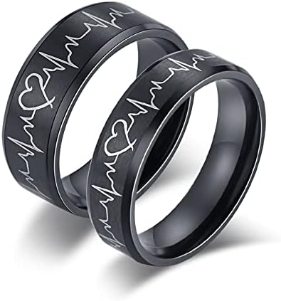 Bagues De Couple Argent 925 Gothiques Noires Et Bleues - Ajustables Homme Femme 2 Pièces