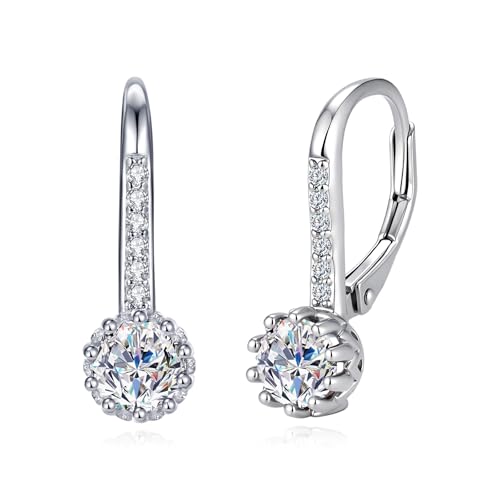 TutuTiara Moissanite Drop Earrings for Women, 925 Sterling Silver Dangle Hoop Earring