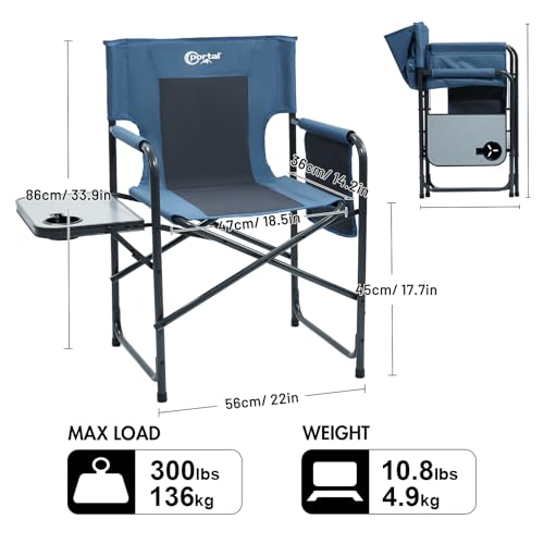 Portal Silla de Director para Camping para Adultos con Mesa Lateral, Plegable, Soporta 300 libras, Azul miniatura 3