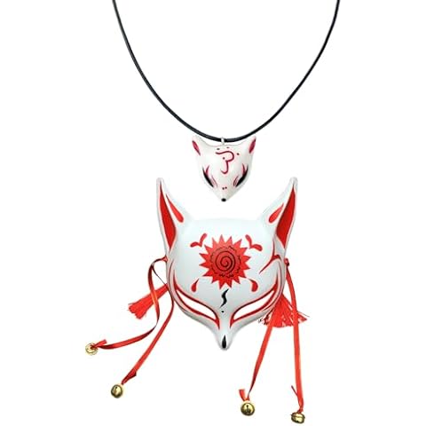YangYong Kitsune Mask and Fox Necklace Handpaint Set for Foxes Lovers Cover
