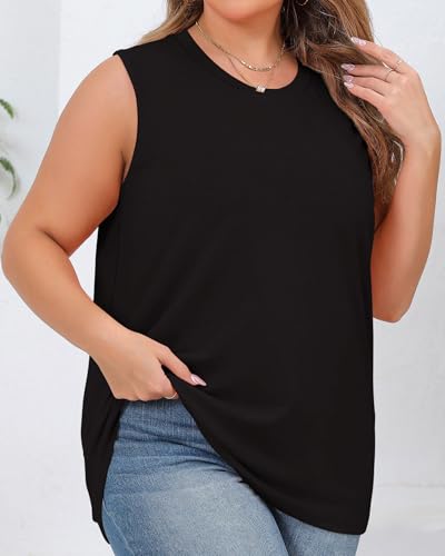 JOELLYUS Women Plus Size Tank Tops Summer Sleeveless Top Crew Neck Casual Blouse Oversized Shirts4