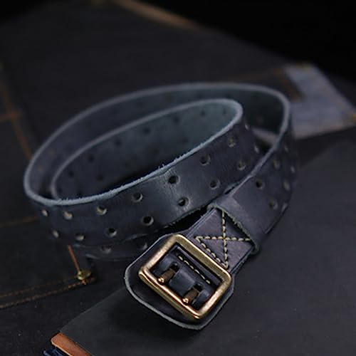 Men's Double Prong Work Belt Full Grain Leather Vintage Distressed | 50mm Wide | Heavy Duty | 2 Holes Jeans Waist Belt3