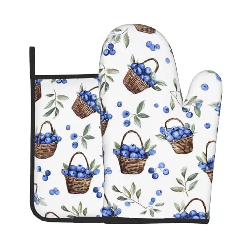 Blueberry Ensemble de gants de cuisine et maniques résistants à la chaleur pour cuisine, barbecue, barbecue