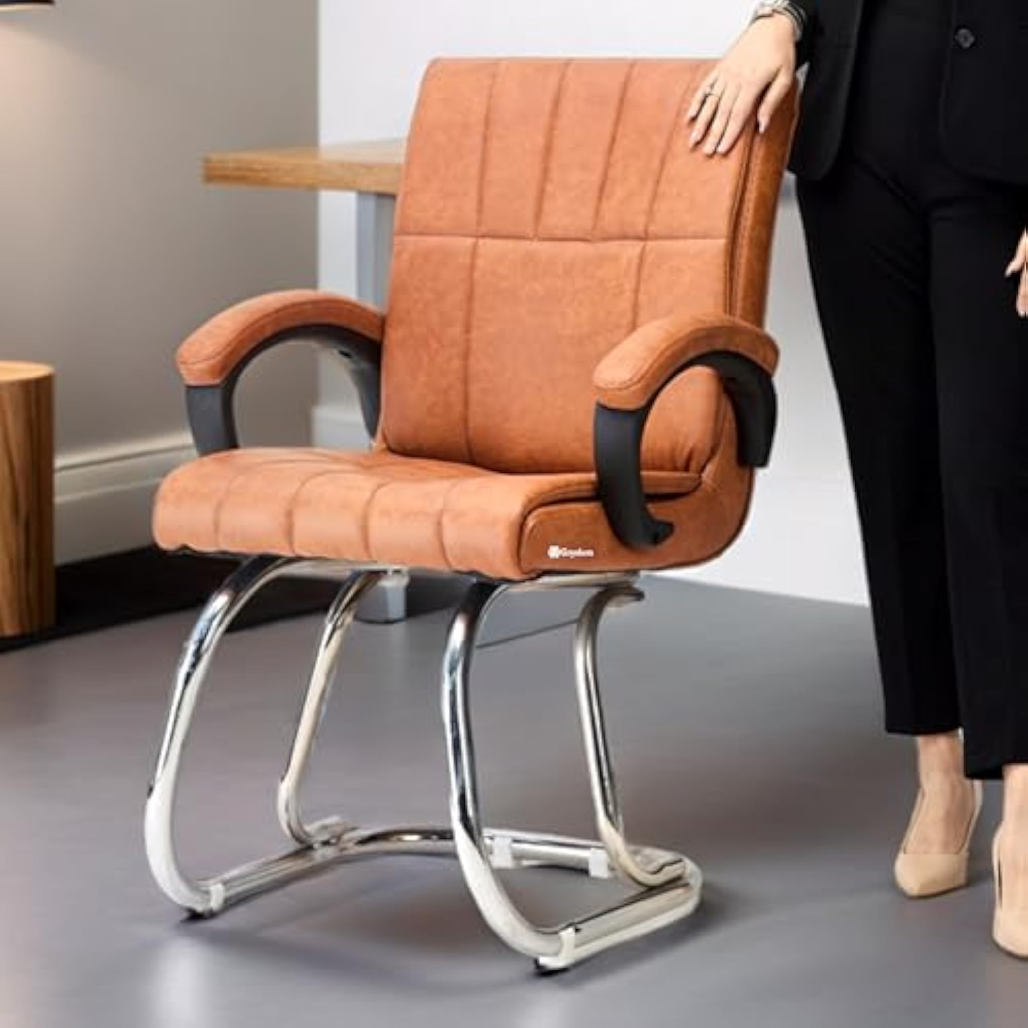 Comfortable Office Visitor Chair with Armrests, Brown
