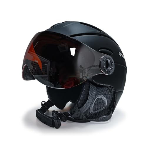 2-in-1 Visor Ski Snowboard Helmet Detachable Snow Mask Anti-Fog Anti-uv Integrated Goggle Shield Low Weight Adults Men Women (Black, L 58-61cm)