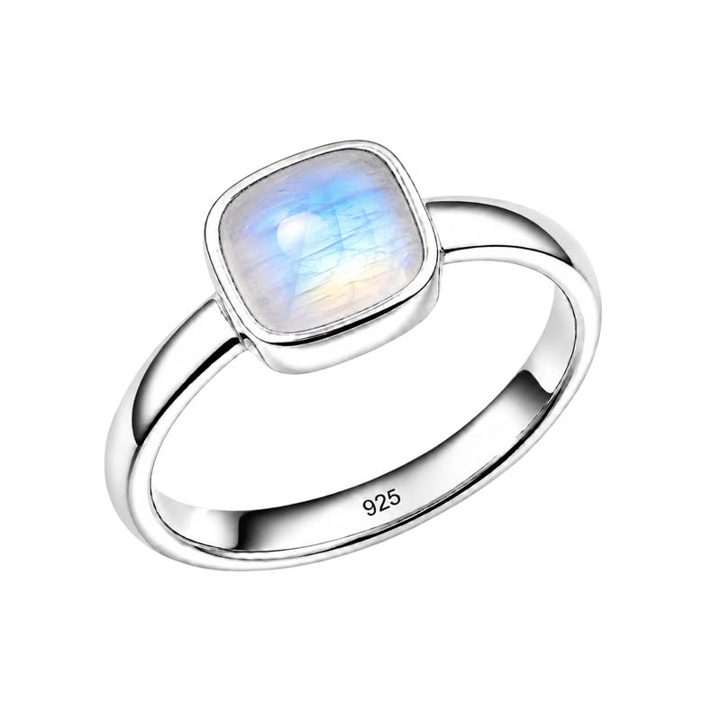 Meadows 925 Sterling Silber Ring für Damen, Kissenförmiger Solitärring mit Edelstein, minimalistischer handgefertigter Schmuck R-28