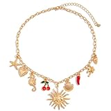 Pesoncarl Collar con dijes de oro, exquisito y elegante collar con colgante de conchas de playa para mujeres, regalos del día de San Valentín, fresa